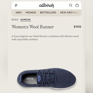 Allbirds Women's Wool Runner in blue, size 6